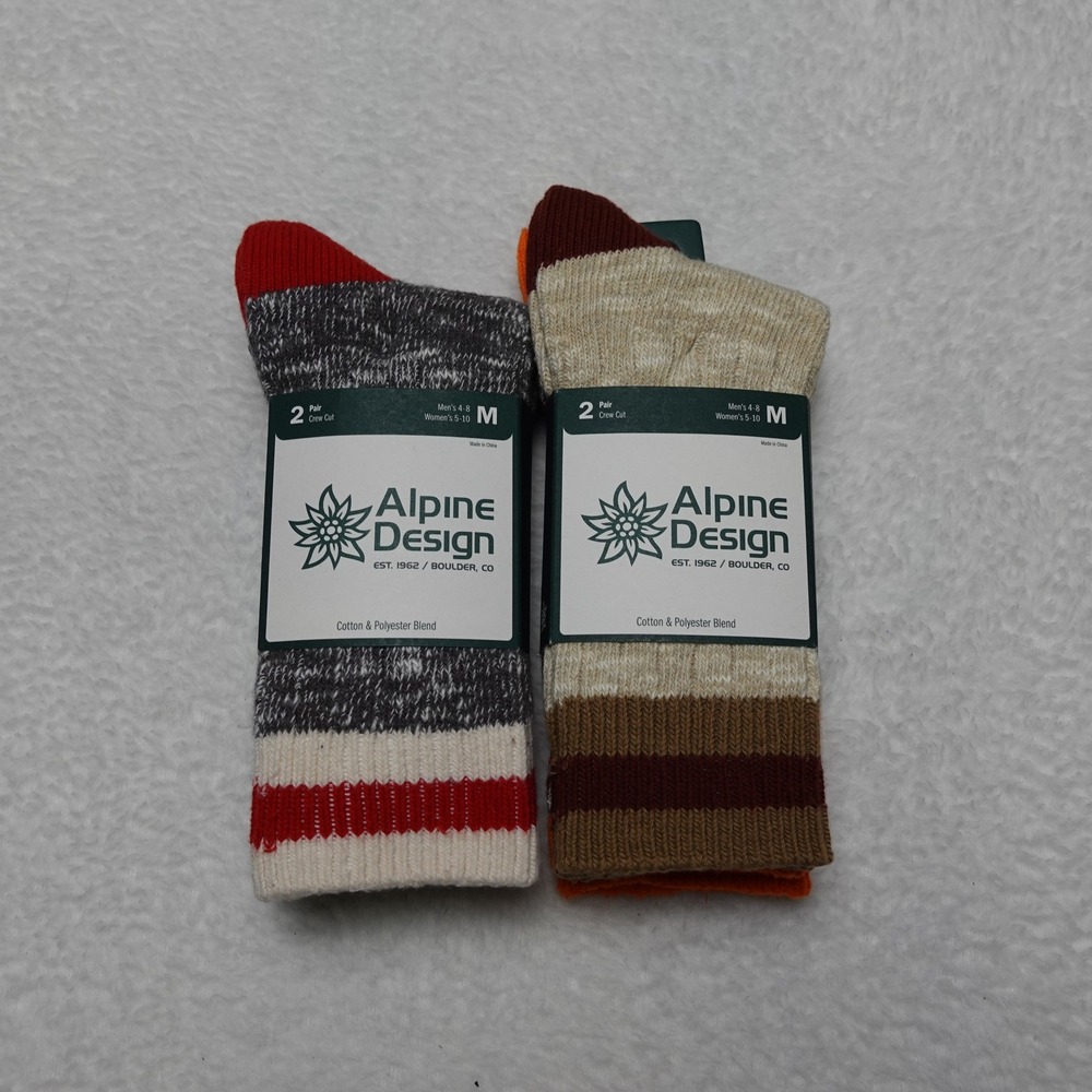APCK OF 2 Alpine Design Ragg Hiker Socks Adult Medium Multicolor Crew Cut NEW